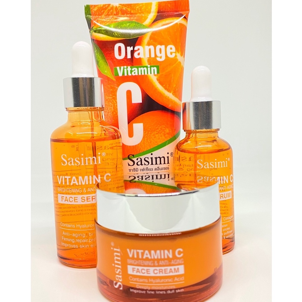 SASIMI Vitamin C No.S-12074-77 ครีมทาหน้า + โฟมล้างหน้า + เซรั่มวิตามินซี บำรุงผิวหน้า + ซรั่มสำหรับบำรุงผิวรอบดวงตา
