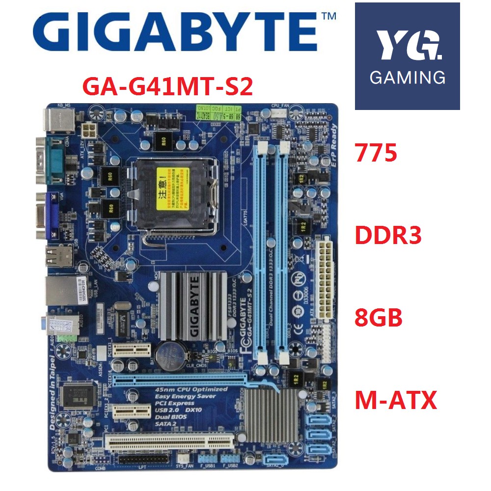 GIGABYTE GA-G41MT-S2 Desktop Motherboard G41 Socket LGA 775 For Core 2 DDR3 8G Micro ATX Original G41MT-S2 Mainboard