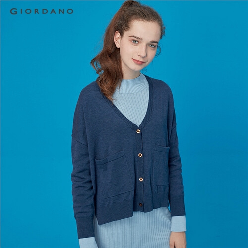 GIORDANO WOMEN Longer hem at back v-neck cardigan 13359813