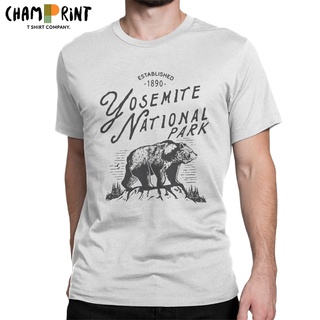 ถูกสุดๆเสื้อยืดแขนสั้น คอกลม ผ้าฝ้ายแท้ พิมพ์ลาย Yosemite National Park Bear แฟชั่นฤดูร้อน สําหรับผู้ชาย