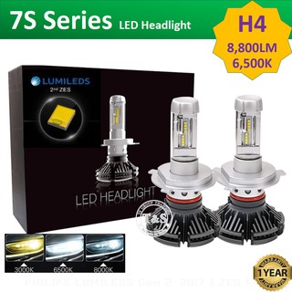 LED ไฟหน้ารถยนต์ LED รุ่น 7S สว่าง 8,800LM  (แสงสีขาว 6,500K / แถมฟิล์มเปลี่ยนสีเหลือง, สีฟ้า) รับประกัน 1 ปี