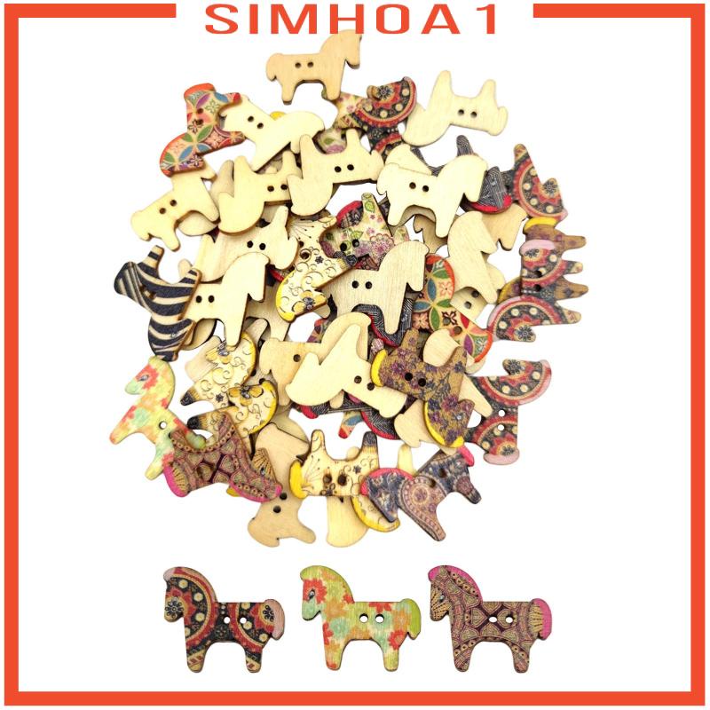[SIMHOA1] 50Pcs Retro Animal Painting Wooden Buttons 2 Holes for Cloth Crafts Cat #3
