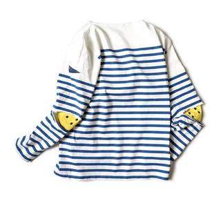 QA9G 22AW KAPITAL Pingtian and macro blue and white striped cotton loose three-flag long-sleeved smiling face stitching base shirt