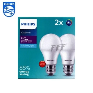 [PHILIPS แพ็คคู่สุดคุ้ม] หลอดไฟ PHILIPS LED bulb Essential 9W E27 Daylight แพ็ค 2 หลอด