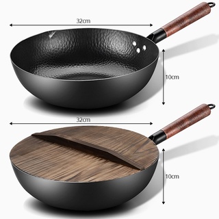 ♚♝◇Traditional Iron Wok Pan Non-coating Non-stick Cooking pots High Quality Chinese Cookware induction Kitchen Utensils