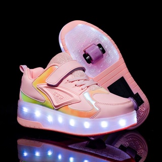 KIDS LED SHOES รองเท้าสเก็ตผ้าใบ พับล้อเก็บได้ มีไฟ ROLLER SKATE