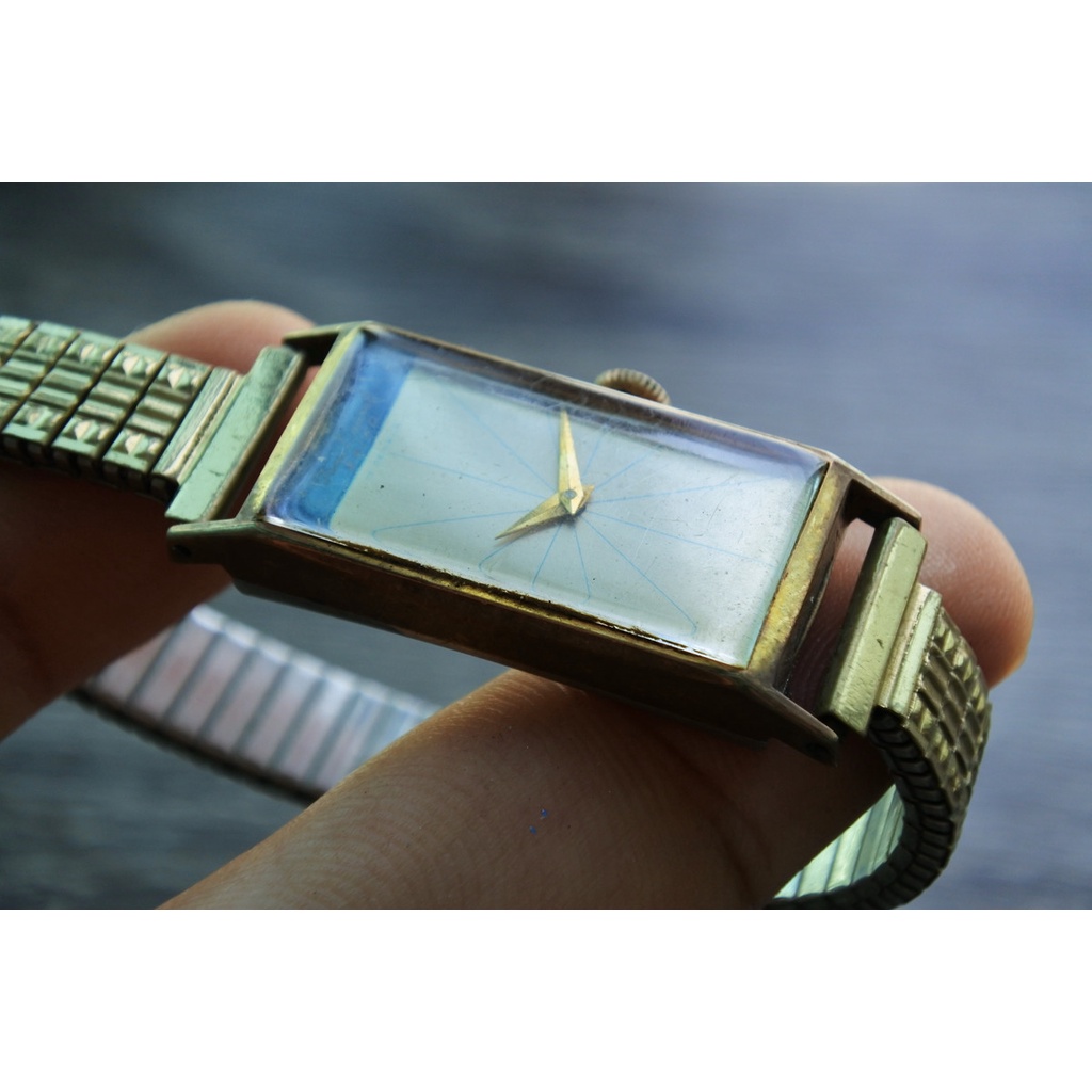 นาฬิกา Vintage มือสองญี่ปุ่น Seiko  ระบบ ไขลาน Fine Seiko Rare Blue Dial ชุบทองคำ 20 Microns 18mm
