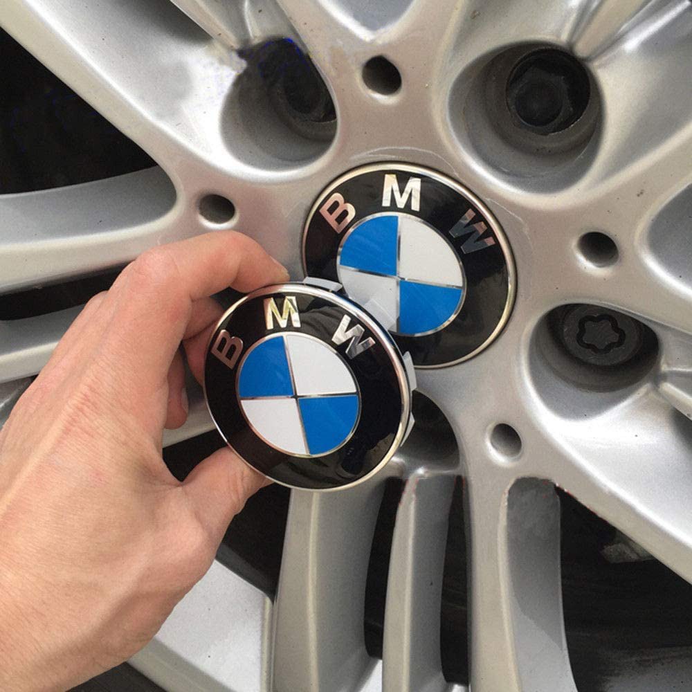 ฝาปิดตรงกลางล้อ BMW ชุดสัญลักษณ์ 4 ชิ้น, ฝาปิดดุมกลาง BMW Rim ขนาด 68 มม. สําหรับทุกรุ่นที่มีโลโก้ล้อ BMW สีฟ้าและสีขาว