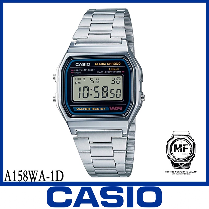 CASIO นาฬิกาข้อมือผู้ชาย สีเงิน สายสแตนเลส รุ่น A158WA-1DF