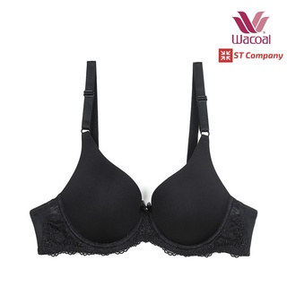 Wacoal Basic Bra ชุดชั้นใน มีโครง เสริมฟองน้ำ สีดำ (Black) รุ่น WB9896 เสื้อใน วาโก้ มีฟองน้ำ เต็มทรง 2 ตะขอ