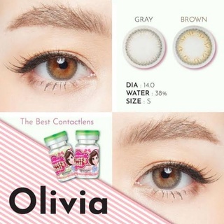 คอนแทคเลนส์ รุ่น Olivia ยี่ห้อ Pretty doll Size mini มีสีเทา ตาล มีค่าสาย