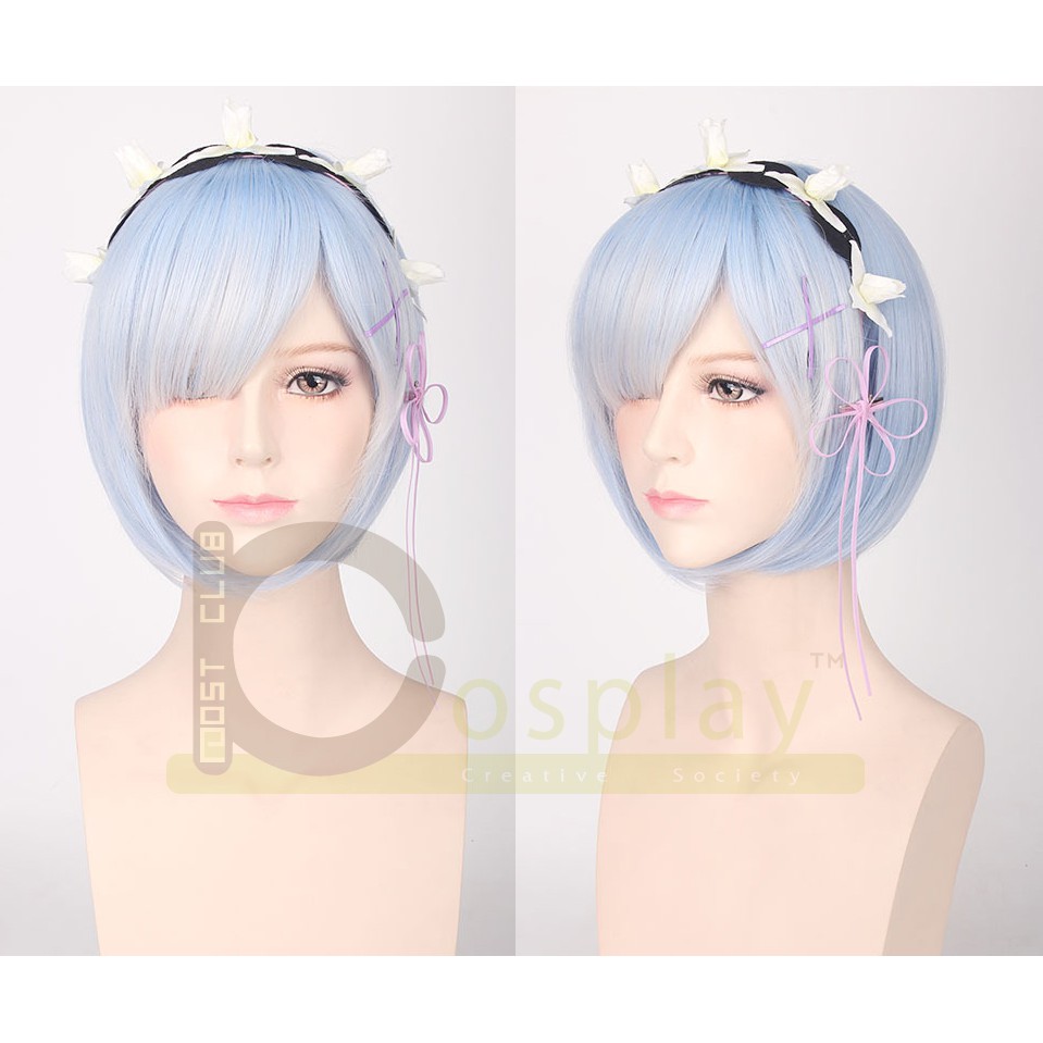 วิกผมสั้นบ๊อบสีฟ้าหน้าม้าไล่สี เรม รีเซโร่ Cosplay Character Rem re zero 30CM