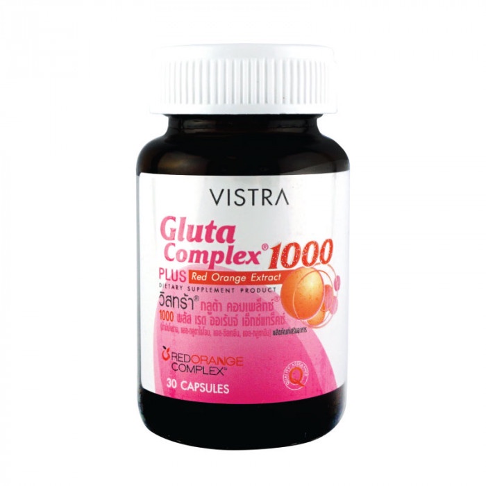 Vistra gluta complex 1000 mg Plus Red Orange Extract บรรจุ 30 แคปซูล กลูต้าไทโอนวิตามินบำรุงผิว ให้ผ