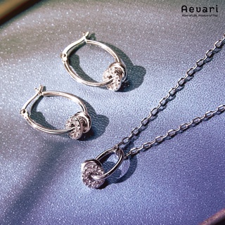 Aevari White Moon Dust Set Sterling Silver 925 with White Sapphire and Rhodium Plated (Earring+Necklace)