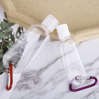 30/50ml Travel Plastic Clear Refillable Keychain Bottles/ Portable Leakproof Empty Squeeze Containers with Flip Cap / Mini Buckle Hook Bottle