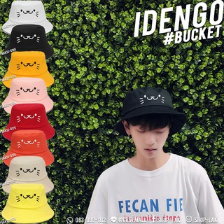 หมวกบักเก็ต Bucket สีพื้น 8 สี ปักลาย หน้าแมว แมว น่ารัก  F5Ah32-0104