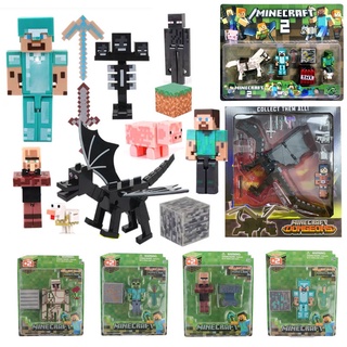 โมเดลฟิกเกอร์ตัวต่อ Minecraft 2 Steve Iron Golem Enderman Villager Zombie Creeper ของเล่นสําหรับเด็ก