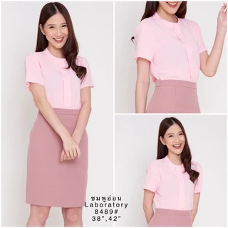 Laboratory 8489#เสื้อทำงานสีพื้น คอปีนแขนสั้น ไซส์ 36",38",42"