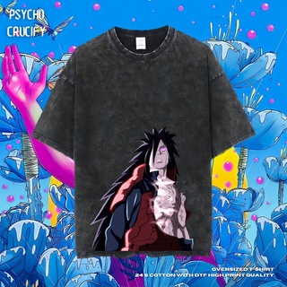 เสื้อยืด ขนาดใหญ่ พิมพ์ลาย Psycho Crucify Uchiha Madara | หินล้างทําความสะอาด | เสื้อยืด ลายการ์ตูนนารูโตะ | เสื้อยืด ขน