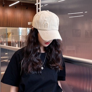 หมวกเบสบอลรุ่นเกาหลีของ Broken Hole Black Summer Personality Color Color Peaked Cap