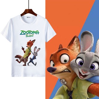 เสื้อยืด Crazy Animal City Nick Judy รอบเสื้อยืดแขนสั้นนักเรียนชายและหญิงเยาวชนน่ารักสบายๆฤดูร้อน top