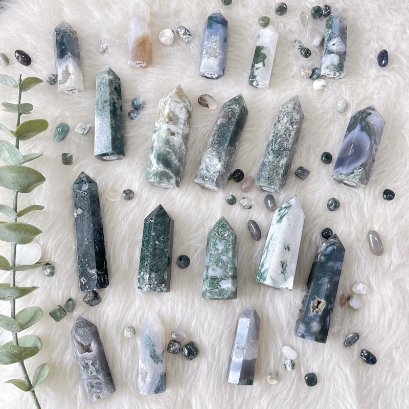 [ LovePeaceCrystals] Mini Moss Agate Points / Towers - กระเป๋า Druzy