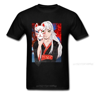 【ผ้าฝ้ายแท้】ใหม่ เสื้อยืดแขนสั้น คอกลม พิมพ์ลายการ์ตูนมังงะ Kitsune สีดํา สไตล์ญี่ปุ่น สําหรับผู้ชาย Efalce98Dpdbah97