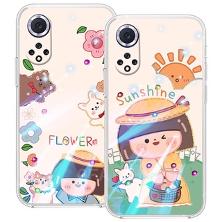 2021 New In Stock เคสโทรศัพท์ Huawei Nova 9 / Nova 9 Pro / Nova 8i / Y7a Soft Phone Case Ins Glitter Rhinestone Cartoon Cute Sun Flowers Gril Bling Girlish Heart Cover เคส HuaweiNova9 Nova9Pro Nova8i