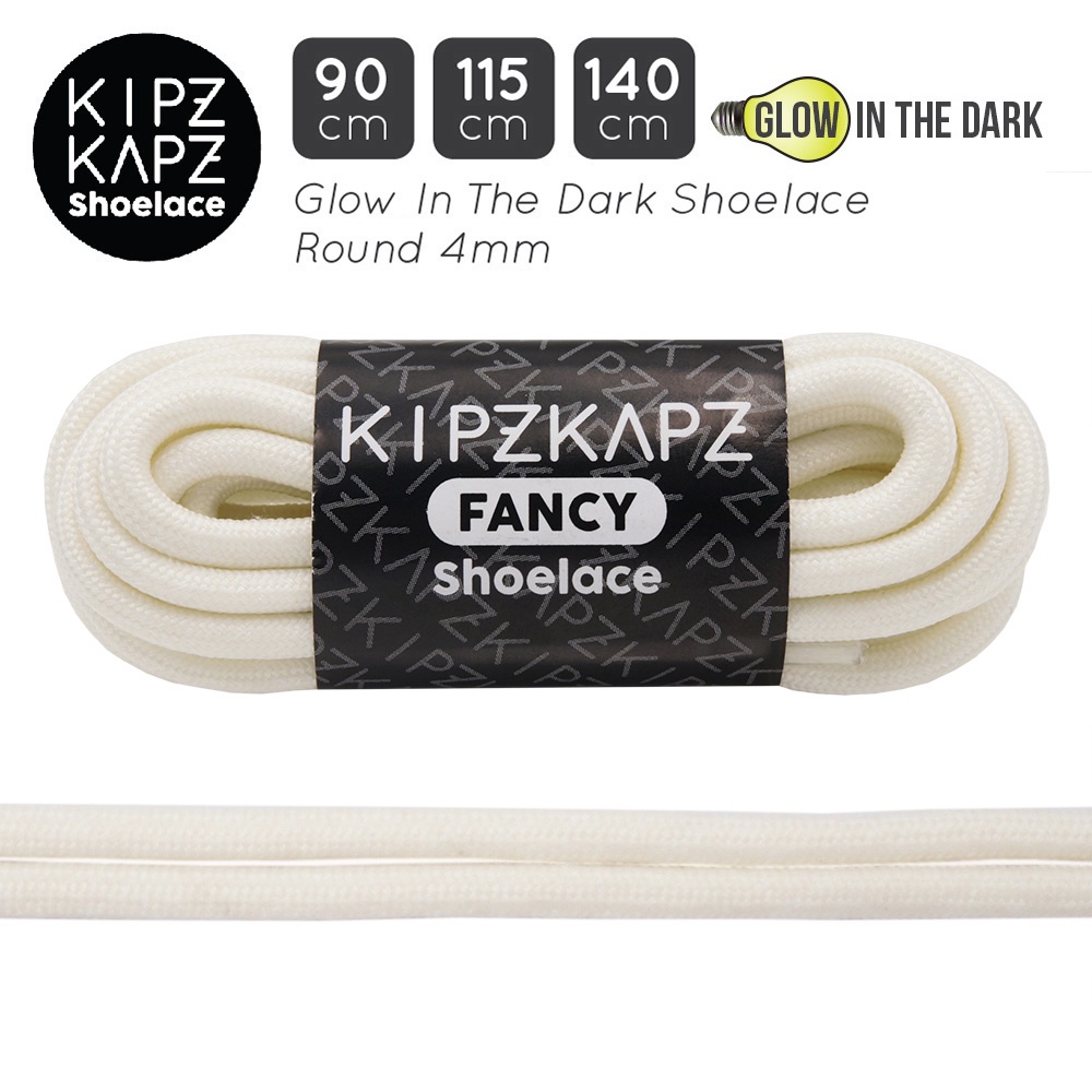 KIPZKAPZ ROUND SHOELACES - ROUND SHOELACE GLOW IN THE DARK 4MM - XS20 WHITE - 90CM 115CM 140CM