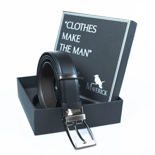 Black-Brown Reversible Belt เข็มขัดหนังแท้สองด้าน : ใช้ได้ทั้งสีดำและน้ำตาล ใส่ทำงาน ของขวัญผู้ชาย