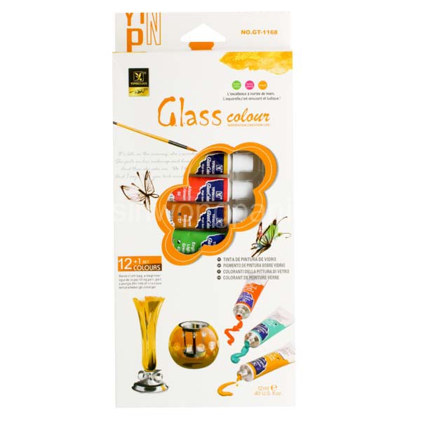 ชุดสีเพ้นท์แก้ว + พู่กัน ชุด 12 สี 12มล. Edu 6946320300168