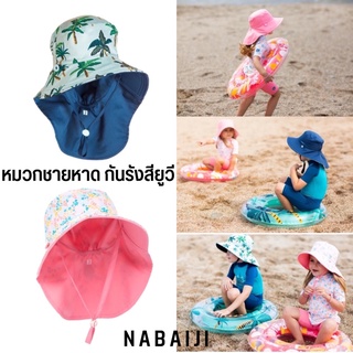 หมวกป้องกันรังสียูวีที่ใส่ได้สองด้านสำหรับเด็ก (สีน้ำเงินพิมพ์ลายต้นปาล์ม)