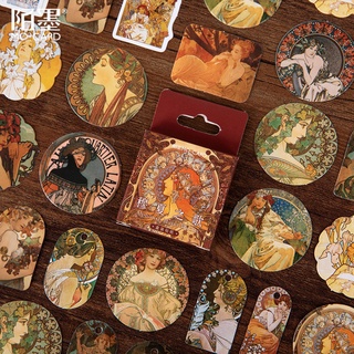 Mo·Card สติ๊กเกอร์ Alphonse Maria Mucha สําหรับติดตกแต่งบรรจุกล่อง 46 ชิ้น