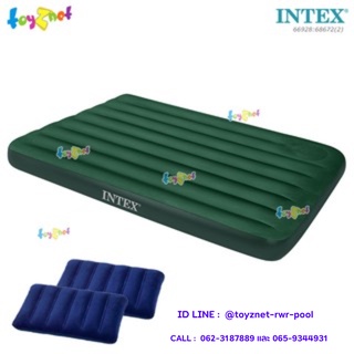 Intex ที่นอนเป่าลม แคมป์ปิ้ง มีสูบลมเท้าเหยียบฝังในตัว ขนาด 4.5 ฟุต (ฟูล) รุ่น 66928 + หมอนเป่าลม 2 ใบ