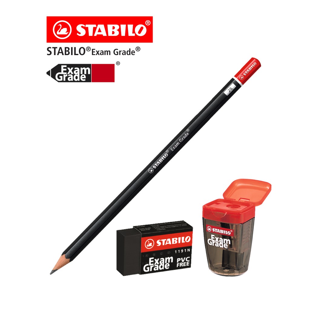 STABILO ดินสอไม้ STABILO รุ่น Exam Grade (2B) เซ็ต 2 ด้าม + ยางลบรุ่น 1191 ชุดเครื่องเขียน ทำข้อสอบ