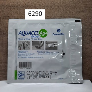 6290 Aquacel Ag + Extra แผ่นแปะแผลกดทับเป็นแผ่น Hydrofiber แบบไม่ยึดติด  ขนาด10x10 cm/4 inx4 in (Convatec) 1แผ่น