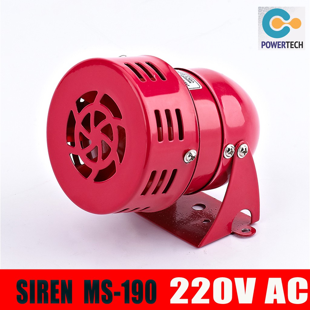 ไซเรน SIREN 110DB สีแดงโลหะ มอเตอร์ไซเรนสัญญาณเตือนเสียงไฟฟ้า ป้องกันการโจรกรรม MS-190 220V AC