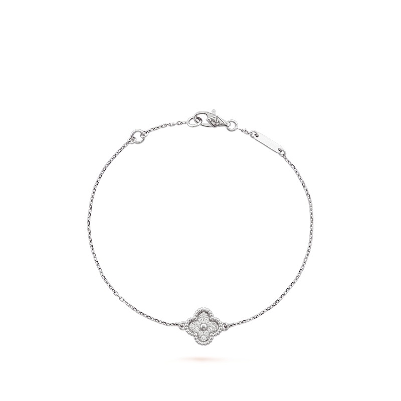 VCA Sweet Alhambra Four Leaf Lucky White Gold Diamond Bracelet