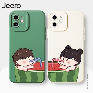 Jeero เคสคู่ เคสไอโฟน คู่รัก ขอบเหลี่ยมกันกระแทกซิลิโคนนุ่มการ์ตูนน่ารักตลก เคสโทรศัพท์ Compatible for iPhone 15 14 13 12 11 Pro Max SE 2020 X XR XS 8 7 ip 6S 6 Plus HFE1157