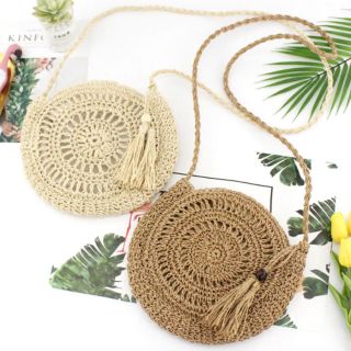 𝕀𝕌 𝕊𝕙𝕠𝕡🌻 กระเป๋าสาน วงกลม สะพายข้าง มีพู่ น่ารักๆ สไตล์เกาหลี กระเป๋ามินิมอล กระเป๋าสานวินเทจ กระเป๋าสานสะพายข้าง