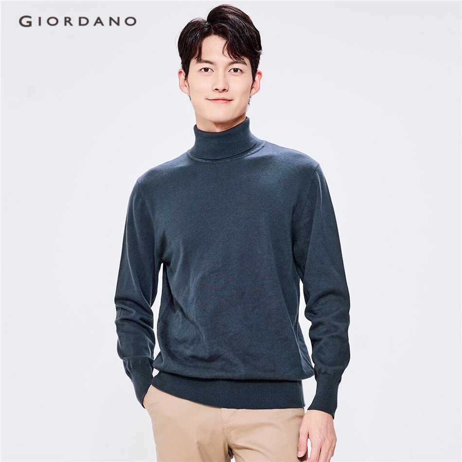 GIORDANO MEN Turtleneck solid color cotton sweater 18052621