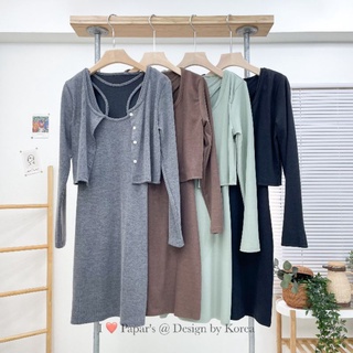 เดรสกล้ามเซ็ต2ชิ้นมีเสื้อแขนยาวคลุมใส่สบายเดรสตัวใน อก:32-36"ยาว:35"เสื้อคลุมตัวนอก อก:34-36"ยาว:16"
