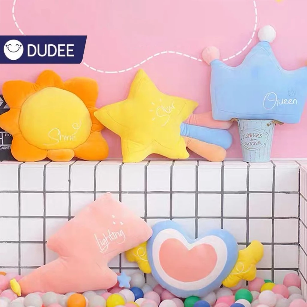 DUDEE หมอนอิงน่ารักๆ รูปทรงพระจันทร์ สายรุ้ง เบาะรองนั่งลายดาว หมอนโซฟาห้องนั่งเล่น ถูกใจสาวๆ