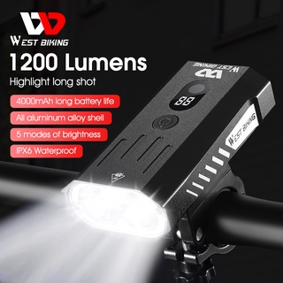 WEST BIKING ไฟจักรยาน 1200 Lumens ชาร์จแบตเตอรี่ 4000mAh IPX6 กันน้ํา USB ไฟหน้าจักรยาน