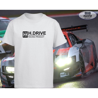 สตรีทแฟชั่น เสื้อยืด Racing Sport [สีขาว / สีเทา] [H.DRIVE RACING]คอกลมสามารถปรับแต่งได้