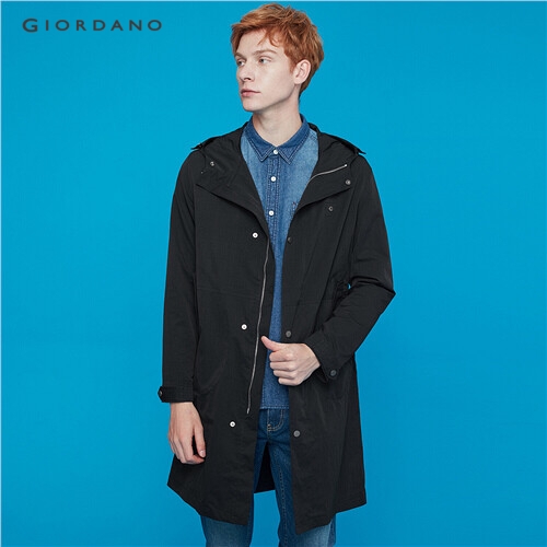 GIORDANO MEN Solid hooded mid-long jacket 93079687