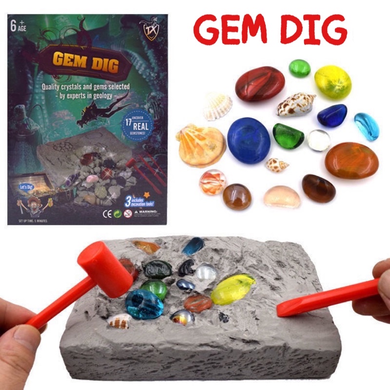 Hot! 💎 GEM DIG ของเล่นแนว STEM ชุดขุด อัญมณี เพชรพลอย เปลือกหอย ของเล่นเสริมพัฒนาการ กล่องดำ