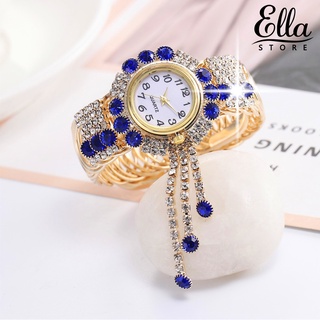 Ellastore123 นาฬิกาข้อมือควอตซ์ หน้าปัดกลม หรูหรา ทนทาน สําหรับผู้หญิง