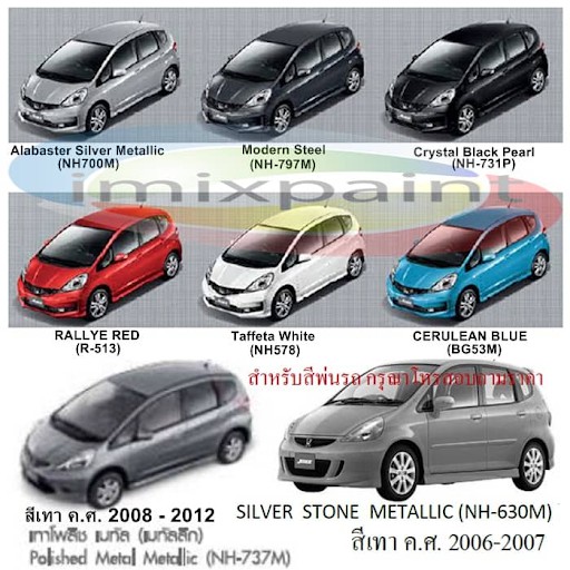 สีแต้มรถ Honda jazz 2008 - 2013 ทุกสี แถมฟรี พู่กันแต้มสีและกระดาษทราย สีคุณภาพจาก imixpaint