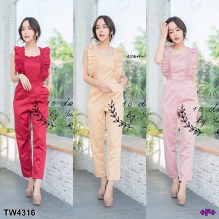 (4316) Jumpsuit ขายาว แขนกุด แต่งระบาย